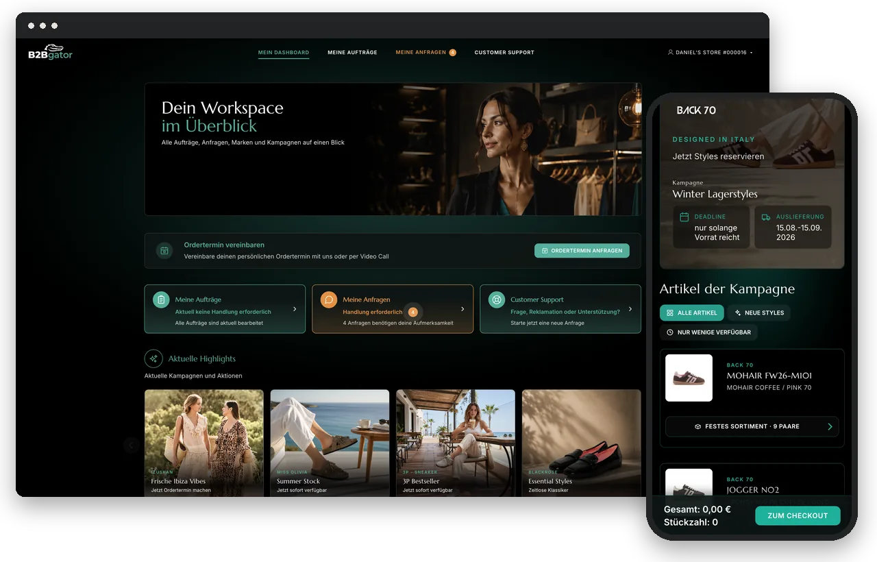 B2B-Bestellplattform B2Bgator auf Desktop und Smartphone