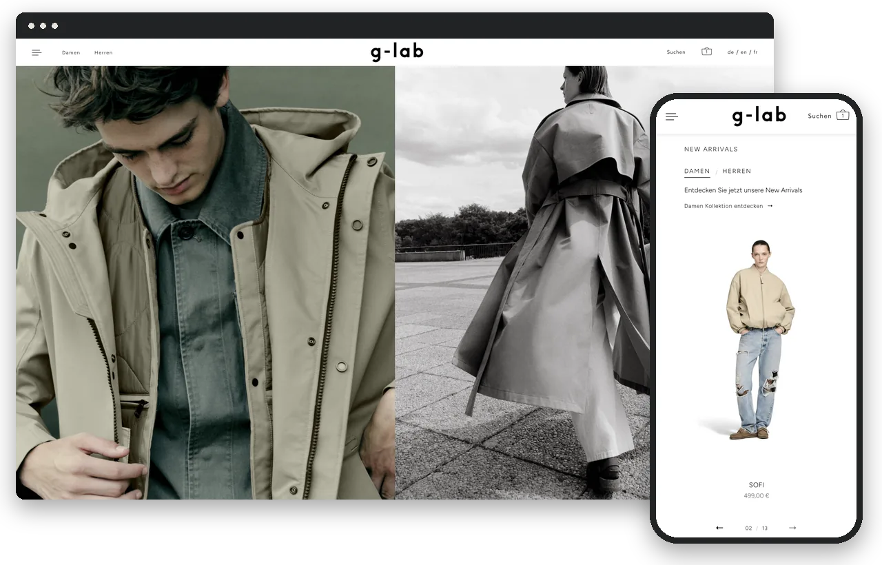 g-lab Onlineshop auf Desktop und Smartphone