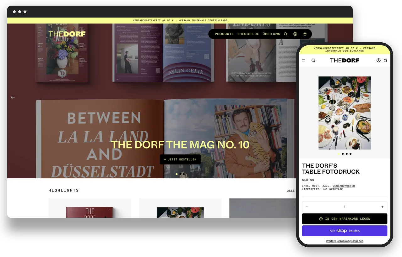 Onlineshop von TheDorf auf Desktop und Smartphone
